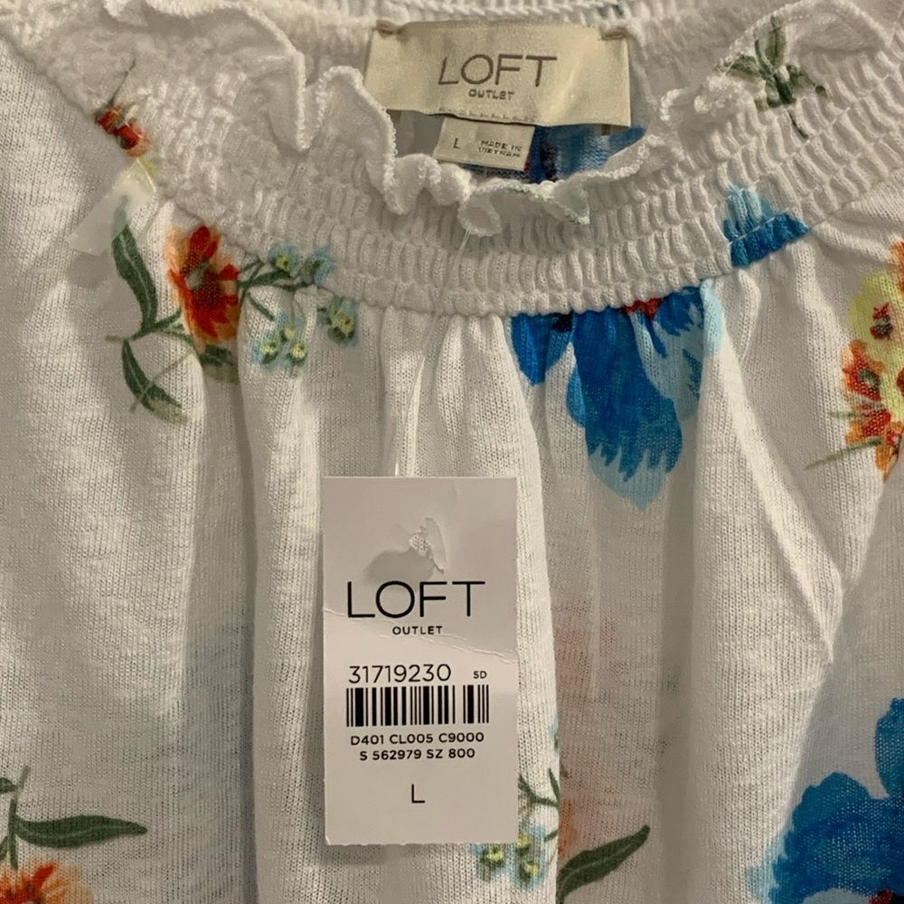 LOFT Floral Tank Top - White and Blue - Picture 4 of 10